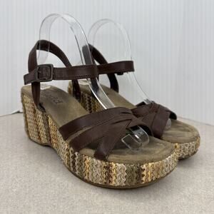 Vintage Y2K 2000's Womens Mud Wedge Platform Sandal Brown Slingback Strap Size 8